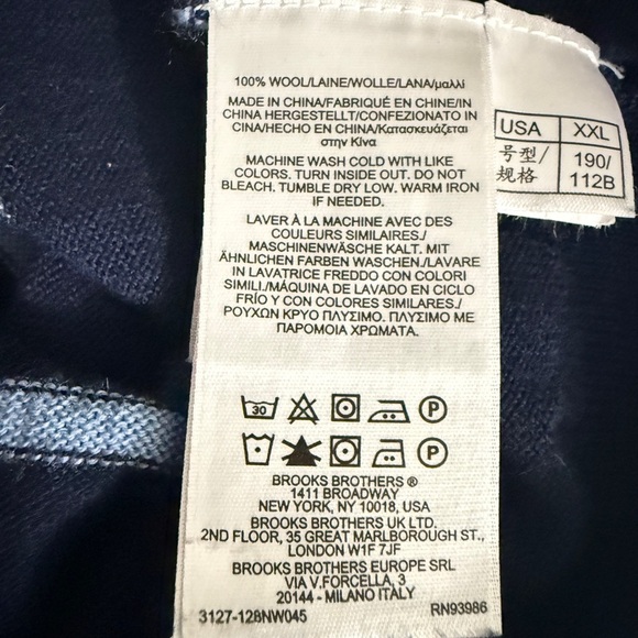 Brooks Brothers 1/4 Zip Men’s, Blue Striped 100% Merino Wool Sweater — Size-XXL - Picture 11 of 13